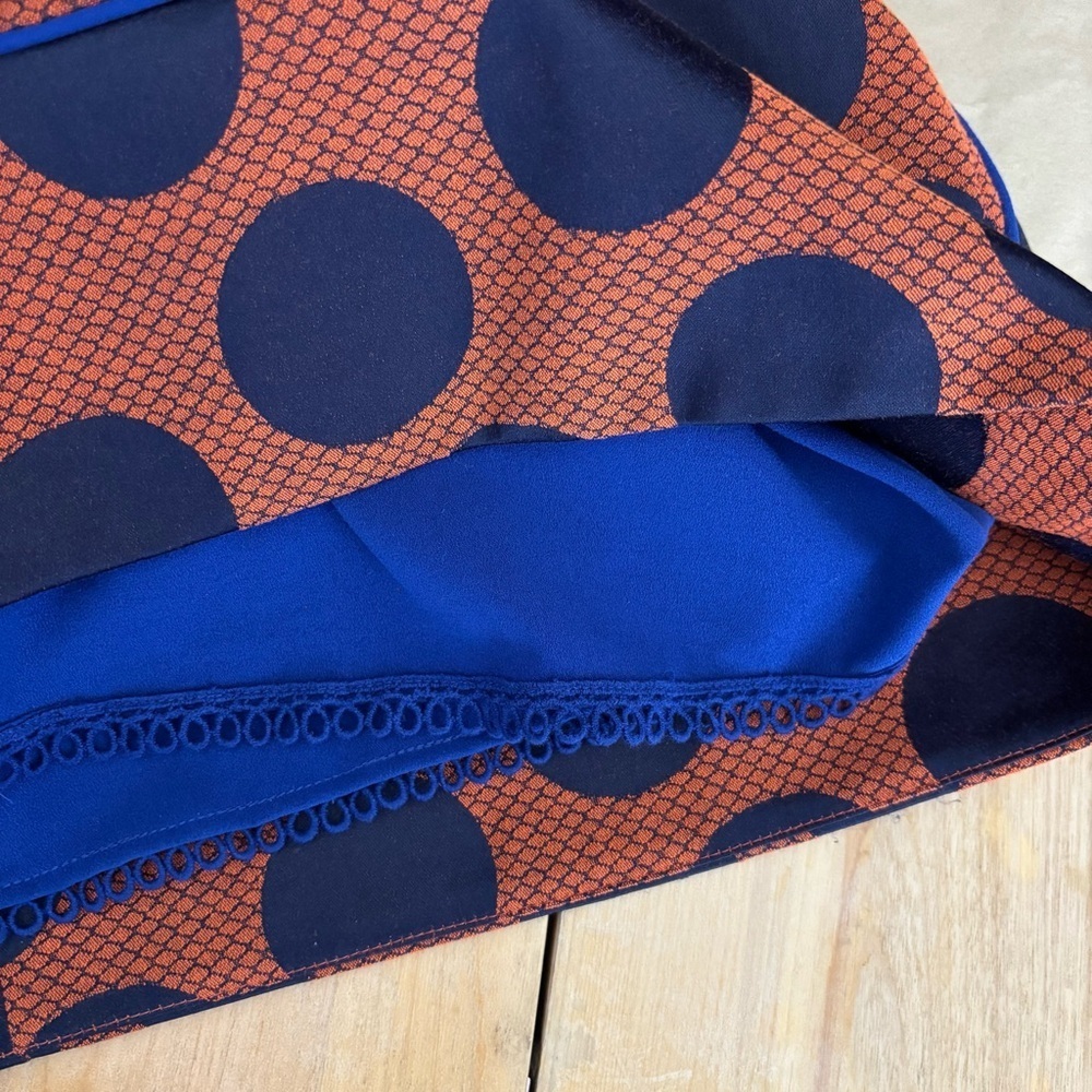 Anthropologie Maeve Rokin Rust Orange Royal Blue Cross Back Dress 10 - Lined - Picture 12 of 16